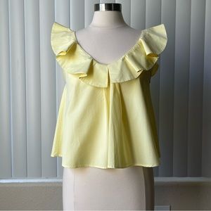Zara Basic Women's Yellow Ruffle V Neck Babydoll Top Size S